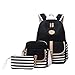 Produktbild Mädchen Schulrucksack Umhängetasche und Geldbeutel 3 Tasche Set Große Kapazität Segeltuch Schultasche für Schule Outdoor Camping Ausflug(Schwarz)