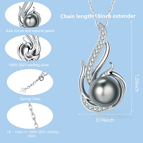 Tahitian Black Pearl Necklaces For Women 10-11Mm - Pearl Necklace Phoenix Pendant | With 925 Sterling Silver 18" Chain - Christmas Mothers Day Valentine's Day Gifts For Women Wife Mom Grandma Girlfriend Daughter Her Best Friend Birthday Anniversary Fine Jewelry #TOP3