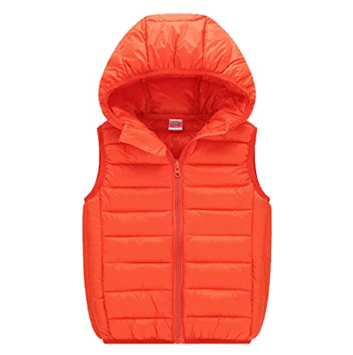 Cozomiz Boys Girls' Light Weight Hooded Down Vest,Kids Puffer Sleeveless Jacket Zipper Pocket 4-5 Years Orange #TOP4