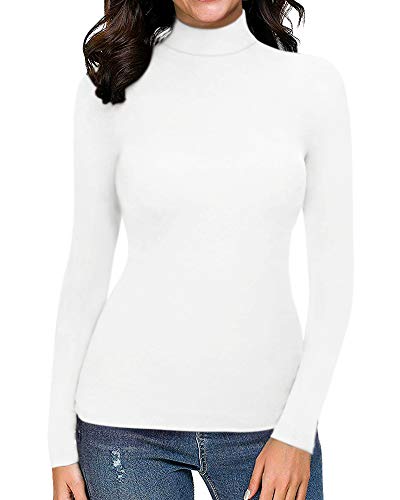 Image of MANGOPOP Women's Slim Fit Long Sleeve Mock Turtleneck Top Tunic T Shirt (001 Long Sleeve (White), XX-Large)