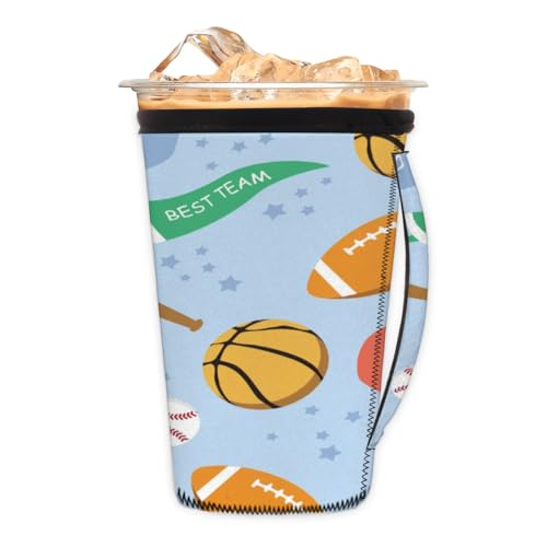 Sports Basketball Tennis Volleyball M Reusable Iced Insulator Coffee Sleeves Neoprene Insulated Sleeves With Handle Coffee Sleeves for Iced Coffee Cups Drinks