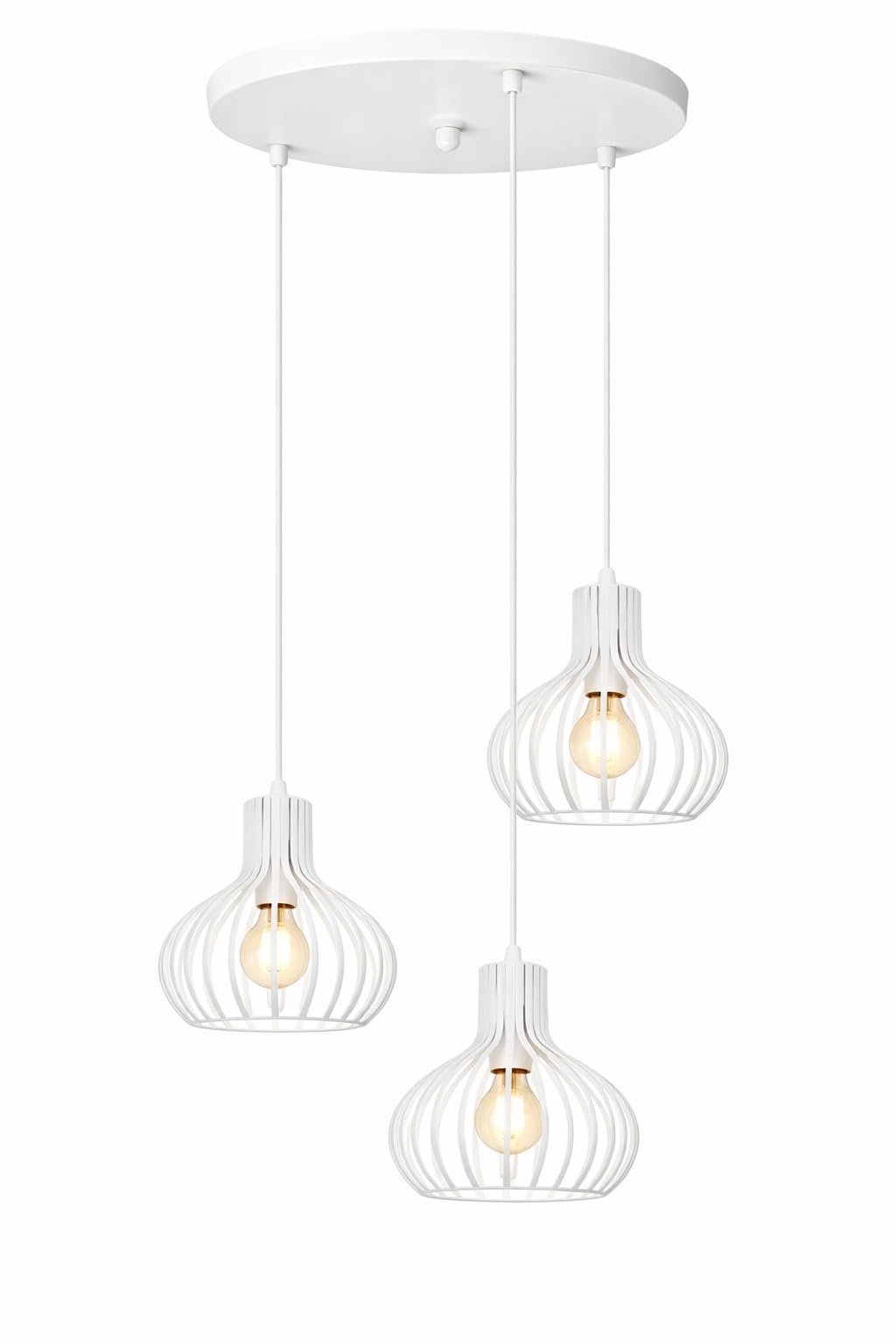 HUA QIANG WANG 3-Light Farmhouse Pendant Light, Large Metal Cage Hanging Ceiling Light, White Industrial Chandelier for Kitchen Island & Dining Area, E27 Base, Hardwired (Bulbs Not Included)