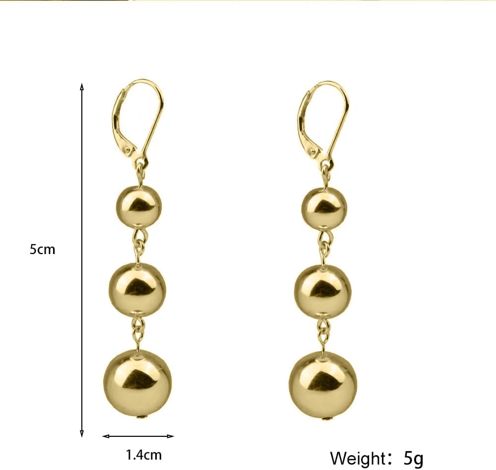 14K Gold Balls Beaded Drop Earrings for Women,Charm Long Tassel Metal Statement Hoop Earrings Vintage Punk Beads Earrings Accessories Gifts - Image 3