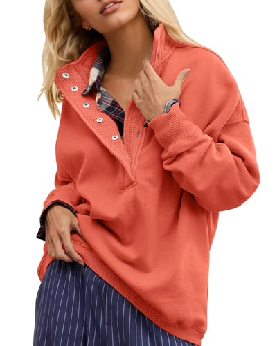 Image of Gacaky Sweatshirt for Women Oversized Casual Long Sleeve Button Henley Neck Pullover Tops Fashion Outfits Clothes