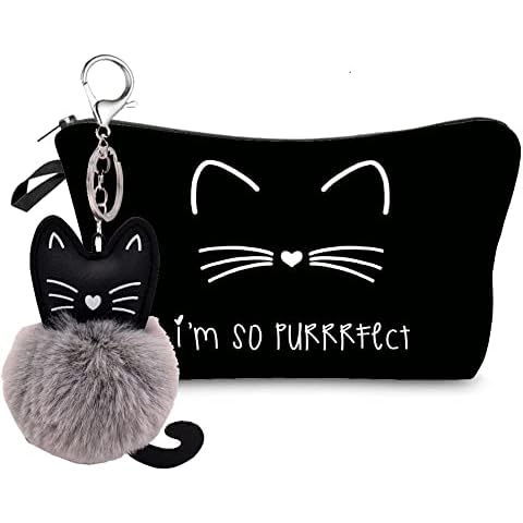 Makeup Bag for Women Cosmetic Pouch with Coin Purses, 2PCS Set Travel Bags Cosmetic Brush Organizer(Smile Cat) Cover