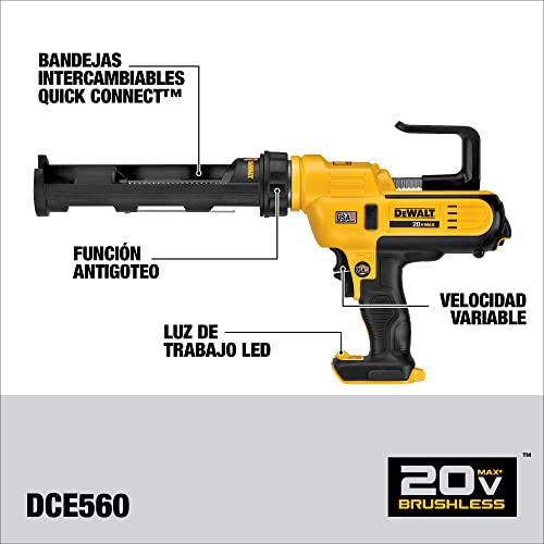 DEWALT 20V MAX Caulking Gun, Cordless, 10oz, Variable Speed Trigger, Interchangeable Canister Trays, Bare Tool Only (DCE560B) - Thumbnail 2