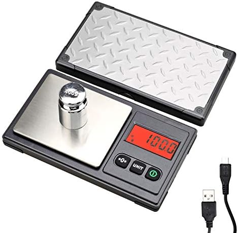 Gram Scale 220g / 0.01g, Digital Pocket Scale with 100g Calibration Weight,Mini Jewelry Scale, Kitchen Scale,6 Units Conversion, Tare & LCD Display, Auto Off, Rechargeable