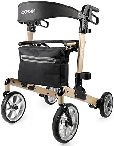KOOSOM Rollators With Seats And 10" Large Wheels For Tall People, Supports 300bls,Rollator Walkers For Seniors With Bult-In Brake Cable,Double Folding Elegant Design