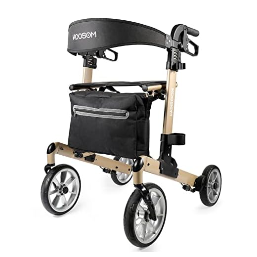 KOOSOM Rollators With Seats And 10" Large Wheels For Tall People, Supports 300bls,Rollator Walkers For Seniors With Bult-In Brake Cable,Double Folding Elegant Design
