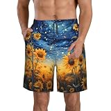 Sunflower Starry Sky - Traje de baño para hombre, diseño de galaxia, universo de galaxia, pantalones cortos de playa de secado rápido, pantalones cortos largos con bolsillos, multicolor, M