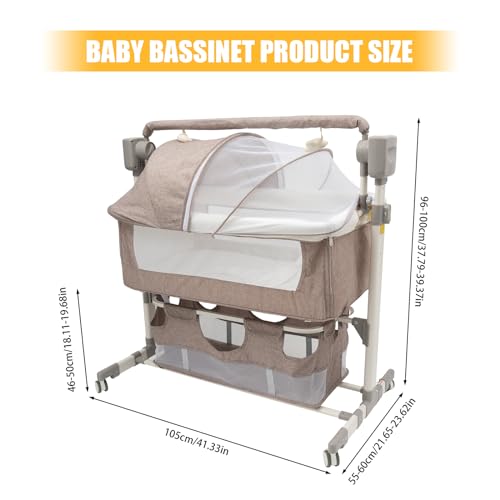Kreiaoer Smart Electric Baby Bassinet Bedside Sleeper - Soothing Music, Automatic Cradle with Timing & Wobbling, Adjustable Height Portable Crib with Nets & Mattress - Perfect for Peaceful Sleep - Thumbnail 7