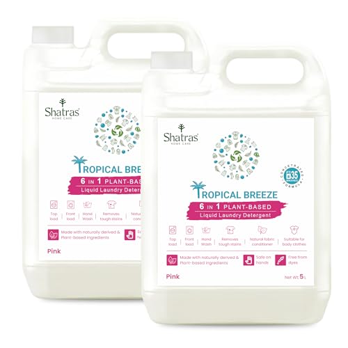 Image of Shatras Pink Lily Liquid Detergent 5 Litre - Concentrated Laundry Liquid for Fabric Care, Suitable for Top-Load & Front-Load Washing Machines and Hand Wash (Pack of 2)