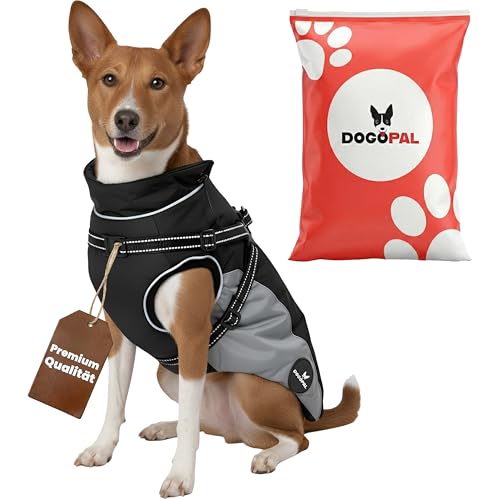 DOGOPAL Regenmantel Hund mit Integriertem Geschirr – Wasserdichter Hunderegenmantel, Winddichter Hundemantel, Reflektierende Regenjacke für Kleine & Große Hunde, Hohe Sichtbarkeit (Grau, 30)