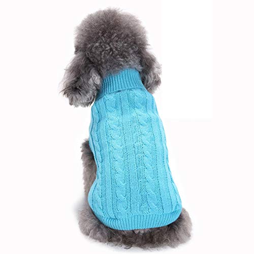 Image of Dog Sweater Soft Warm Turtleneck Knitted Clothes for Small Medium Large Pet | Comfy Wool Knit, Turtleneck & Classic Design, Easy on /off, Warm Winter Girls Boys Dogs Christmas Sweaters, Blue, L