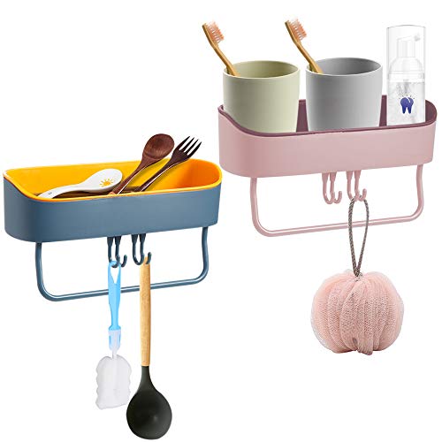 LZYMSZ 2PCS Shower Caddy, Storage Organizer Adhesive Bathroom Shelf No Drilling Shower Shelves, Wall Mounted Towel Shampoo Soap Bath Organizer Rack for Bathroom, Kitchen