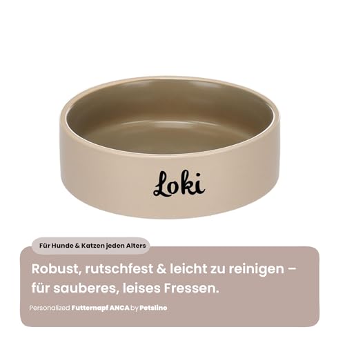 Personalisierter Keramik-Hundenapf ANCA 200 ml (S) Beige/Grün – rutschfest, leicht & hygienisch – Futter- & Wassernapf – für kleine Hunde & Katzen – personalisiert mit Namen – Petslino