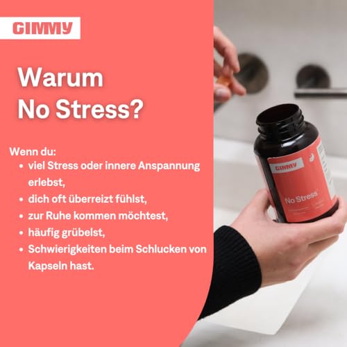 GIMMY No Stress Gummies – Nahrungsergänzungsmittel zur Stressreduktion mit Zitronenmelisse, L-Theanin, GABA und Folsäure (Vitamin B11). – Vegan, zuckerfrei und glutenfrei (60 Stück)