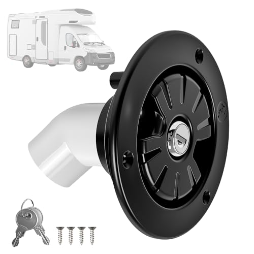 ASOUUNLD Wassertankdeckel Abschließbar mit 2 Schlüsseln Frischwasser Einfüllstutzen für Wohnmobil Wohnwagen Boot Trinkwasser Tankdeckel 80mm Tiefe für Türstärke 30-40mm Rohrdurchmesser 38mm Schwarz