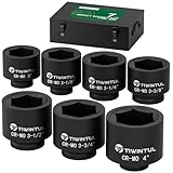 TIWINTUL 7-Piece 1-Inch Drive Socket Set, SAE, 3”, 3-1/8”, 3-1/4'', 3-3/8”, 3-1/2”,3-3/4”, 4” Shallow Spindle Axle Nut Socket, Jumbo Impact Socket Set with Metal Case for Trailer & Heavy Equipment