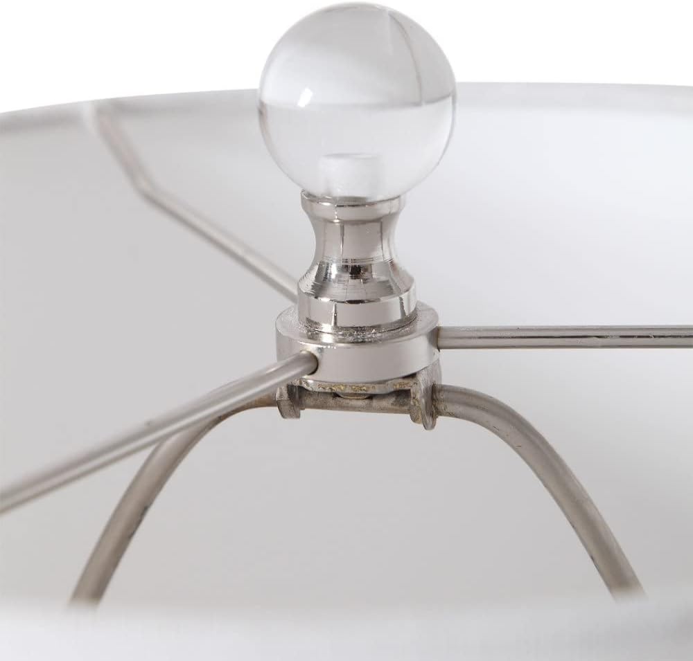 Tall 1 Light Mottled Blue Buffet Lamp with White Linen Round Drum Hardback Shade and Crystal Accents, 3-Way Switch