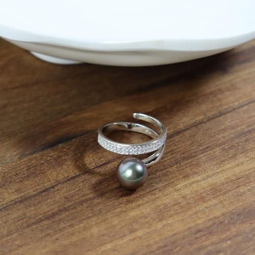 Gift for Wife Tahitian Black-Pearl-Rings-Gifts for Women - Wedding Birthday Anniversary-Mom Her Mothers Day Valentines Day Christmas-18K Gold Plated Sterling Silver Ring Fine Jewelry2