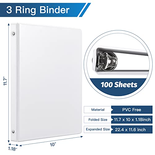 0.5-inch 3-Ring Binder with 2 Interior Pockets, 0.5\'\' Basic Binders Holds US Letter Size 8.5\'\' x 11\'\'for Office/Home/Back to School, 6 Pack (White)