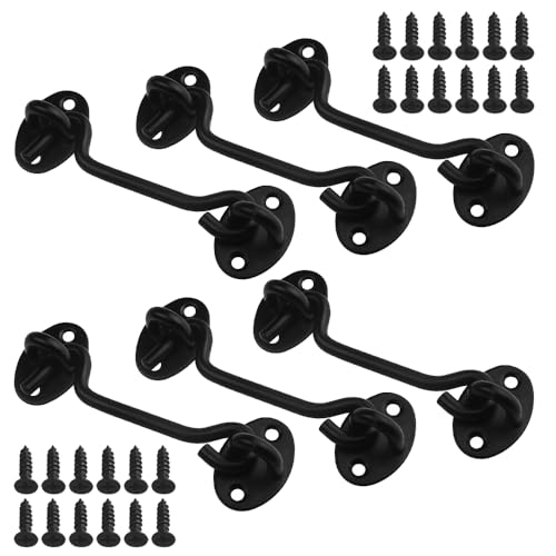 WMYCONGCONG 6 PCS Privacy Hook and Eye Gate Latch, 4 inch Barn Door Lock Cabin Hooks for Gate Shutters Window Slide Barn Shed Cabinet Bathroom