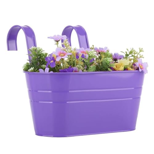 Image of 12 INCH Anti Rust Railing Oval Planter for Balcony & Garden with Detachable Handle | Hanging Flowerpot Holder | Metal Wall Planter for Indoor and Outdoor Decor (Multicolour, 6)