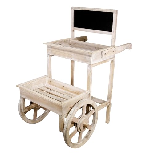 Alpine Corporation 34" Tall Indoor/Outdoor Wooden 2-Tier Plant Display Stand with Chalkboard and Wheels by Alpine Corporation - Used condition - CA$82.43