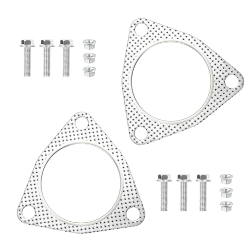 2PCS Exhaust Flange Gasket with 6PCS Exhaust Bolts and 6PCS Nut Kit,Graphite Composite Exhaust Gasket for Exhaust Flange Repair,Universal Car Accessories for Car SUV Truck (3 inch)