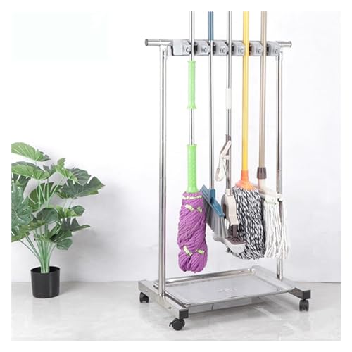 Balai serpillière, Support à balais Mobile, Chariot de Nettoyage à roulettes, Support de Rangement pour parapluies, Armoire à balais sur Pied, 55 x 41 x 110 cm, Argent 55 x 41 x 110 cm (arge
