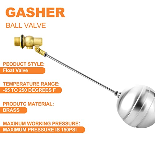 Gasher 2Pcs 1/2" 304 Stainless Steel Float Ball Valve With 1/2"G Female X 1/2"Npt Male Adapter, Dn15 Adjustable Water Tank Float Ball Valve For Stock Tank Pool Water Level Control #TOP3