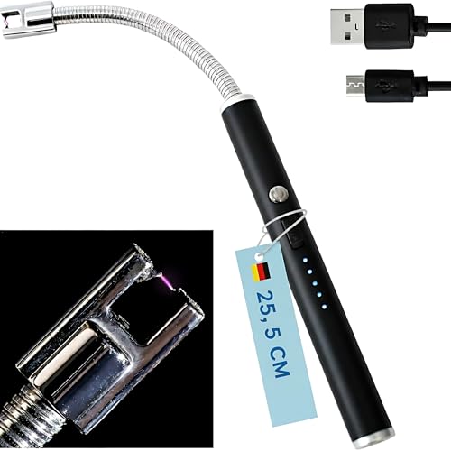 TOM Lichtbogen Stabfeuerzeug – 25,5 cm lang – Stab flexibel – langes elektrisches Feuerzeug – USB aufladbar – Electric Lichter im Set mit...