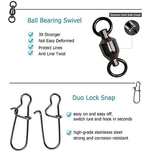 Fishing Swivels Kit, 175Pcs Fishing Accessories Tackle Kit Barrel Swivels Ball Bearing Swivel Rolling Swivel Snap Three Way Swivel High Strength Line Connector Freshwater Saltwater Fishing Tackle #TOP3