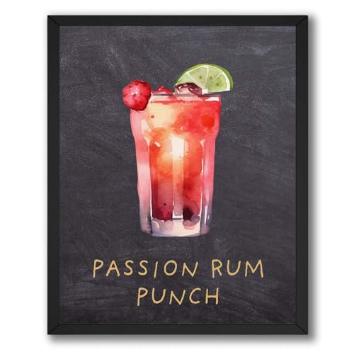 InkFlow Posters Cocktail Drink Poster - Passion Rum Punch Illustration Art - Stylish Beverage Graphic Print - Kitchen Bar Wall Decor - Entertaining Space Gift - 11x14 Unframed Canvas Wall Art