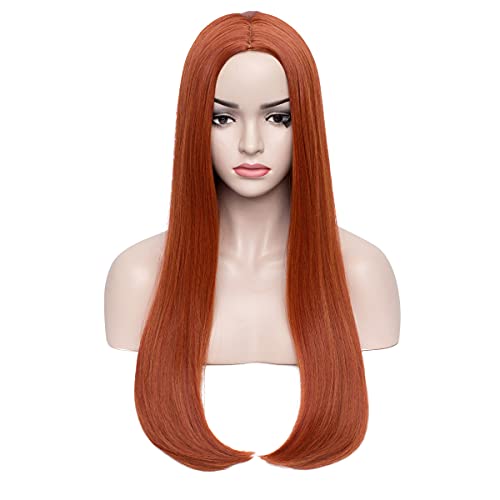 MAGQOO Dark Orange Wig Long Straight Ginger Wigs for Women Girls Middle Part Heat Resistant Hight Density Synthetic Wigs (Dark Orange)