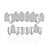 Grillz Vampirzähne für Damen und Herren, 18 Karat vergoldet, Diamant-Kristall, Rapperzahn, Gothic, Vampir, Fledermaus, Zahnersatz, Grillz, Gold-Silber, Fächer, Grills, Halloween, Cosplay, Schmuck