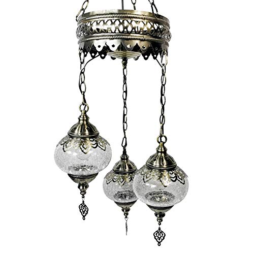 Lustre turque et suspension mosaïque colorée à 3 ampoules pour salon