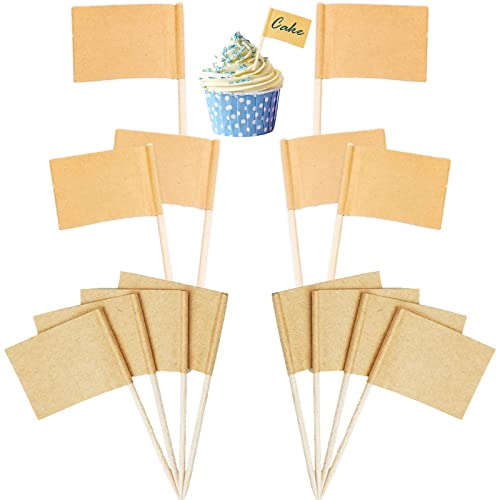 200 Pcs Drapeaux de Cure-Dents Vierges Drapeau en Papier Kraft Cure-Dent de Cocktail Cupcake Picks de Fruits pour Cupcake Toppers Gâteau de Fête Fournitures...