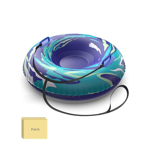 Snow Tube with Towable Tow Rope, UOLUUK 2 Persons Heavy Duty Inflatable Sled for Kids & Adults Premium Abrasion-Resistant Thickened Bottom Sledding for Outdoors (Royal Blue)