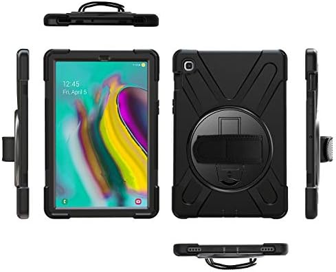 Gerutek Samsung Galaxy Tab S5e T720/T725 10.5 2019 Case, Heavy Duty Shockproof Rugged Tough Case with 360 Rotating Kickstand and Hand/Carry Strap Protective Cover for Tab S5e 10.5 SM T720/T725, Black