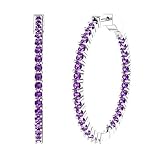 Belinda Jewelz Large Hoop Earrings for Women Amethyst Birthstone Tennis Eternity Earring 925 Sterlin
