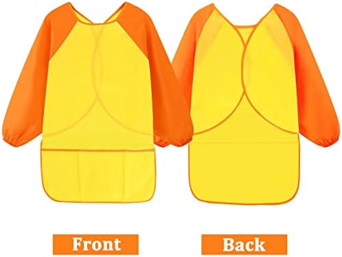 Cozlly 2PCS Kids Art Aprons for Age 7-12 Years Girls Boys, Kids Art Smock Toddler Children, Artist Painting Aprons Long Sleeves with 3 Pockets, Waterproof Play Apron for Painting, Craft, School