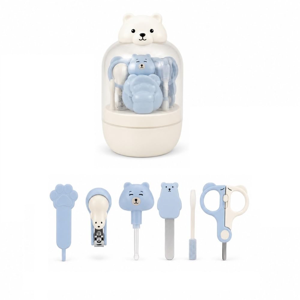 Baby Nail Care Kit with Bear-Shaped Storage Case, Blue | 6-Piece Grooming Set, Nail Clipper & Scissors, Nail File Included, Portable Storage Case, Newborn & Infant Use-image-13