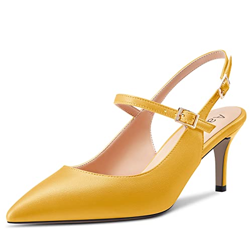 Aachcol Women Pumps Pointed Toe Ankle Strap Slingback Stiletto Kitten Low Heel Dress Shoes Matte Office Wedding Shopping 2.5 Inch