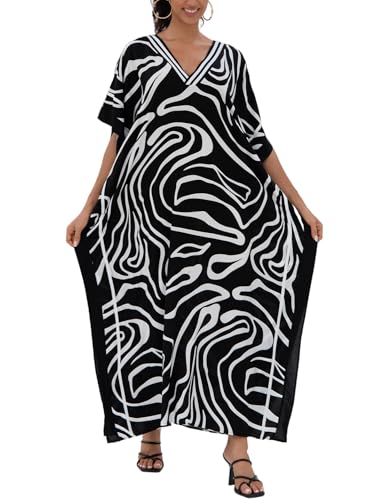 Image of KECVOT Kaftan Dresses for Women V-Neck Print Swimsuit Cover Up Plus Size Beach Caftan Lounge Dress