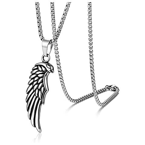 Mgutillart Punk Titanium Steel Angel Wing Pendant Feather Necklace(Steel) Cover