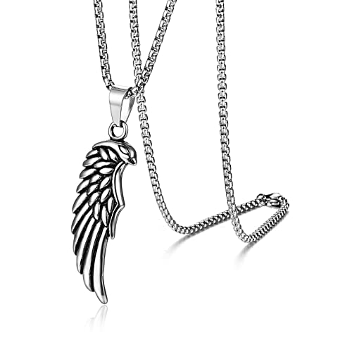 Mgutillart Punk Titanium Steel Angel Wing Pendant Feather Necklace(Steel) #TOP11