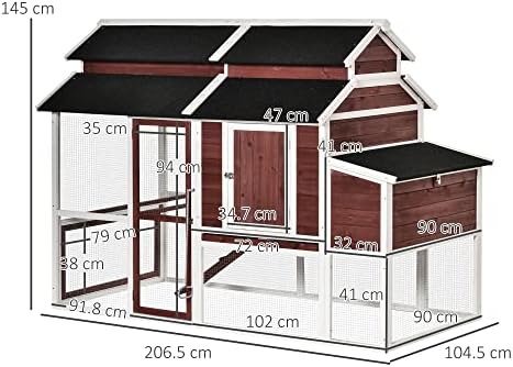 PawHut Large Chicken Coop with Run Poultry Coops Cages Hen House Wooden Chicken Run, Nesting Box, Removable Tray, Waterproof Asphalt Roof 207 x 105 x 145cm