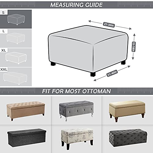Taococo Ottoman Cover Rectangular Storage Ottoman Slipcover Stretch Footrest Stool Covers Furniture Protectors Spandex Jacquard Fabric With Elastic Band Light Grey #TOP6